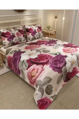 Комплект Пике Хлопковый Двуспальный Жаккардовый Тканый Покрывало Flower Dream-Pudra - 4