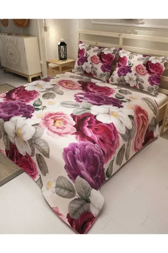 Комплект Пике Хлопковый Двуспальный Жаккардовый Тканый Покрывало Flower Dream-Pudra - MONOHOME (1)