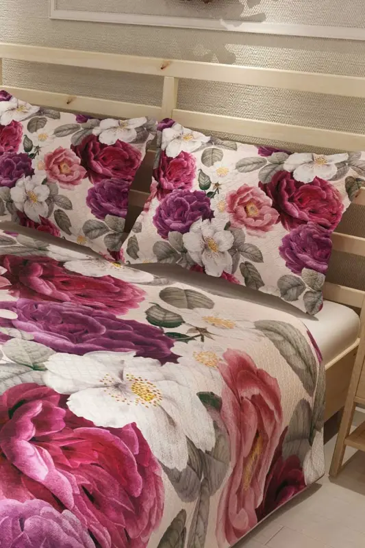 Комплект Пике Хлопковый Двуспальный Жаккардовый Тканый Покрывало Flower Dream-Pudra - 6