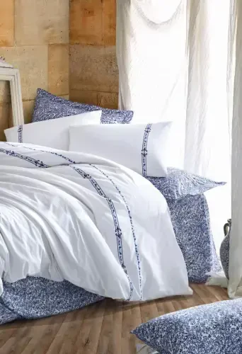 Комплект постельного белья Cotton Box Majestic Series на двуспальную кровать Delmor темно-синий - 1