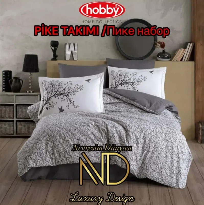 Комплект постельного белья Hobby Poplin Pique Single Arianna серый - NEVRESIMDUNYASI