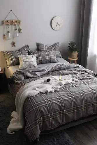 Комплект постельного белья на резинке двуспальный Nordic Style серый-СЕРЫЙ - 3