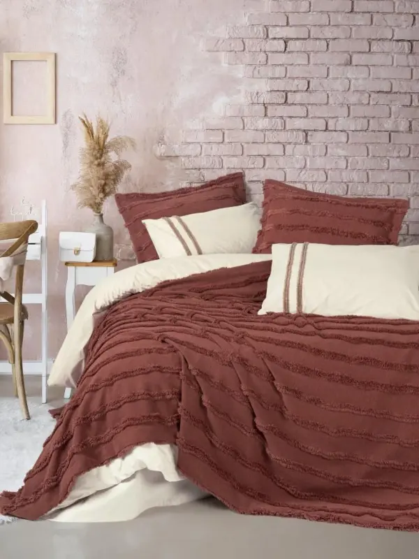 Комплект постельного белья с покрывалом Cotton Box Ranforce Double Limi Rolf цвета корицы - 1