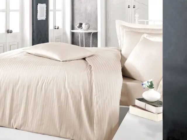 Комплект постельного белья в полоску Clasy Satin Double Cappuccino - 1