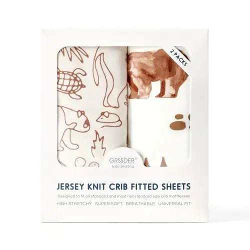 Комплект простыней для люльки Stretch Ultra Soft Fitted, 2 шт., универсальный размер для люлек, детских кроваток, корзин Моисея, овальных прямоугольных матрасов, безопасные и удобные, стильные простыни для люльки с принтом Sunny Bear. - 4