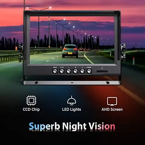 Комплект проводной системы камеры заднего вида eRapta 1080P, 9-дюймовый HD DVR монитор с водонепроницаемой камерой заднего/бокового вида IP69 для автофургона/грузовика/полуприцепа/трейлера A9 - 4