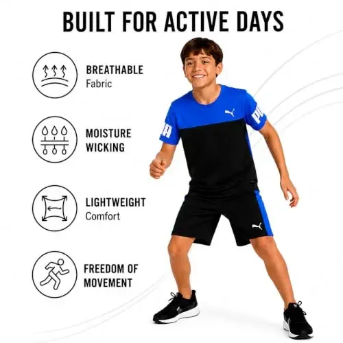 Комплект спортивных шорт и футболок для мальчиков PUMA – комплект одежды Dry Fit из 2 предметов для спортзала (4-16 лет) - 4