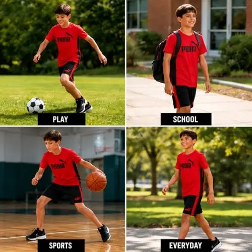 Комплект спортивных шорт и футболок для мальчиков PUMA – комплект одежды Dry Fit из 2 предметов для тренажерного зала (4-16 лет) - 3