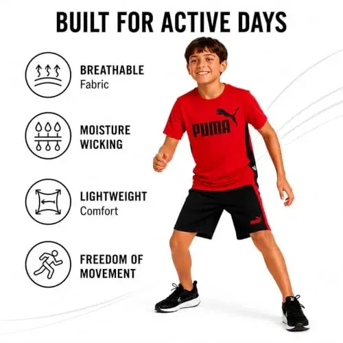 Комплект спортивных шорт и футболок для мальчиков PUMA – комплект одежды Dry Fit из 2 предметов для тренажерного зала (4-16 лет) - 4