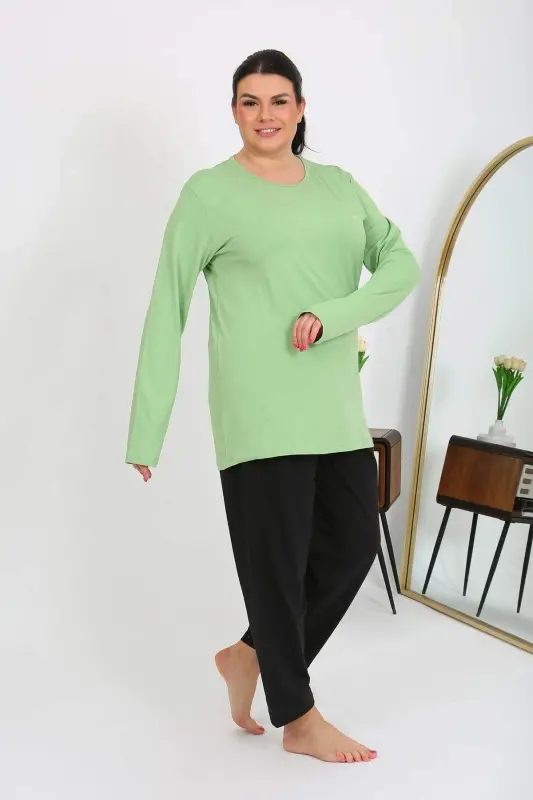 Комплект женский пижамы Angelino с длинным рукавом большого размера, фисташкового цвета 202408 - 6
