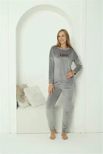 Комплект женской велюровой пижамы Angelino Intimates серый 20624 - 4