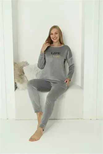 Комплект женской велюровой пижамы Angelino Intimates серый 20624 - 6