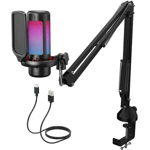 Kompyuter uchun Gaming USB mikrofon to'plami, TONOR RGB Kondenser Mikrafon Boom Arm Tez O'chirish, RGB Yoritish, Pop Filtr, Shock Mount, Oqim Podkast Yozuvi Discord Twitch YouTube TC310+ uchun Gain Control. - 1