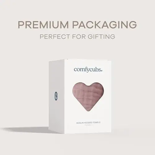 Comfy Cubs Hooded Baby Towel 1-Pack, Large 32 x 32 Inch - 6 Layer 100% Muslin Cotton for Babies, Toddlers and Kids - Soft & Absorbent Baby Bath Towels - Unisex Design for Bath Time - Mauve - 4