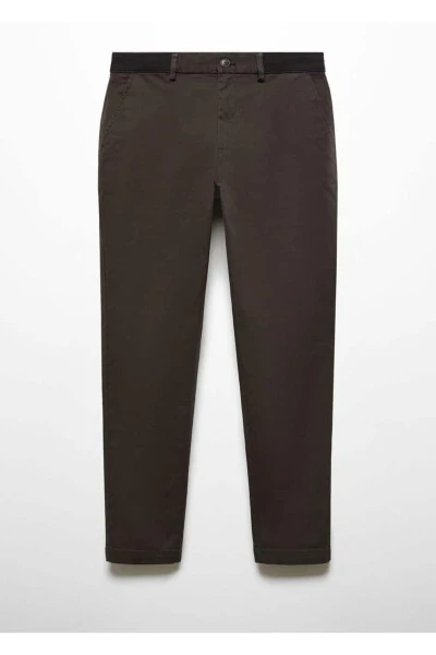 Tapered Kesim Pamuklu Cropped Pantolon-Orta Kahverengi - 3