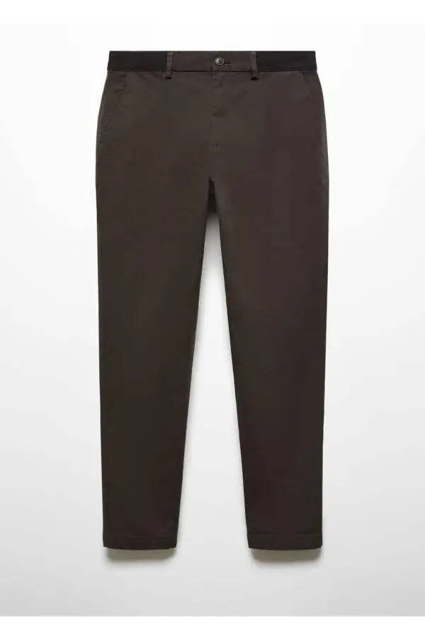 Tapered Kesim Pamuklu Cropped Pantolon-Orta Kahverengi - 3