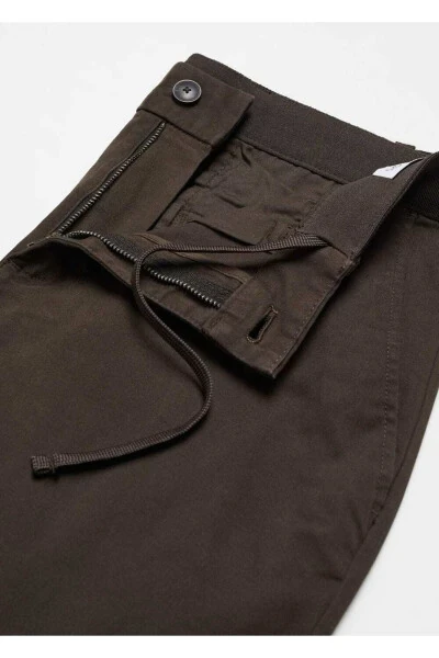 Tapered Kesim Pamuklu Cropped Pantolon-Orta Kahverengi - 5