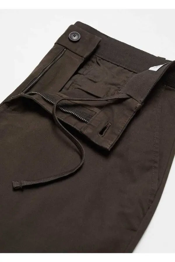 Tapered Kesim Pamuklu Cropped Pantolon-Orta Kahverengi - 5