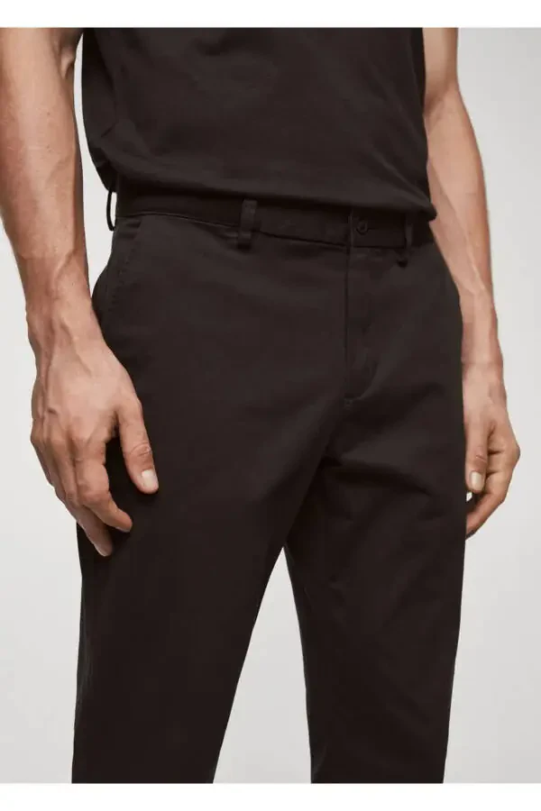 Tapered Kesim Pamuklu Cropped Pantolon-Orta Kahverengi - 6