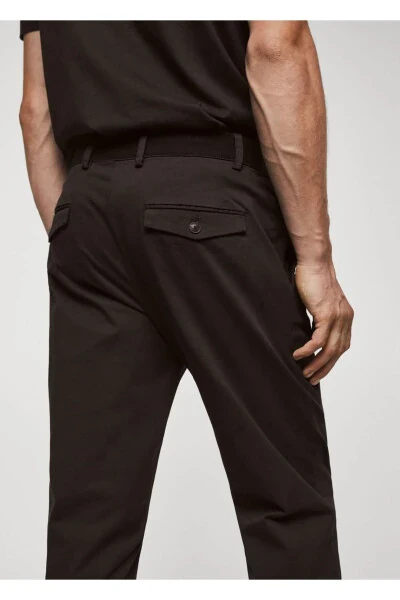 Tapered Kesim Pamuklu Cropped Pantolon-Orta Kahverengi - 7