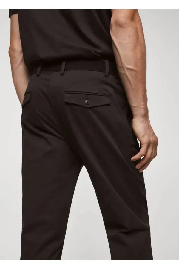 Tapered Kesim Pamuklu Cropped Pantolon-Orta Kahverengi - 7