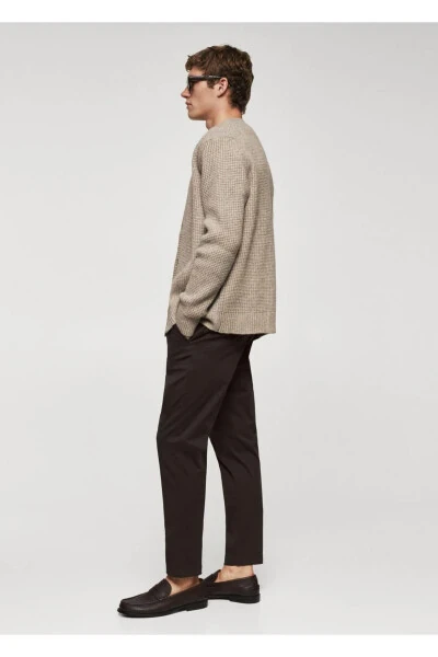 Tapered Kesim Pamuklu Cropped Pantolon-Orta Kahverengi - 8