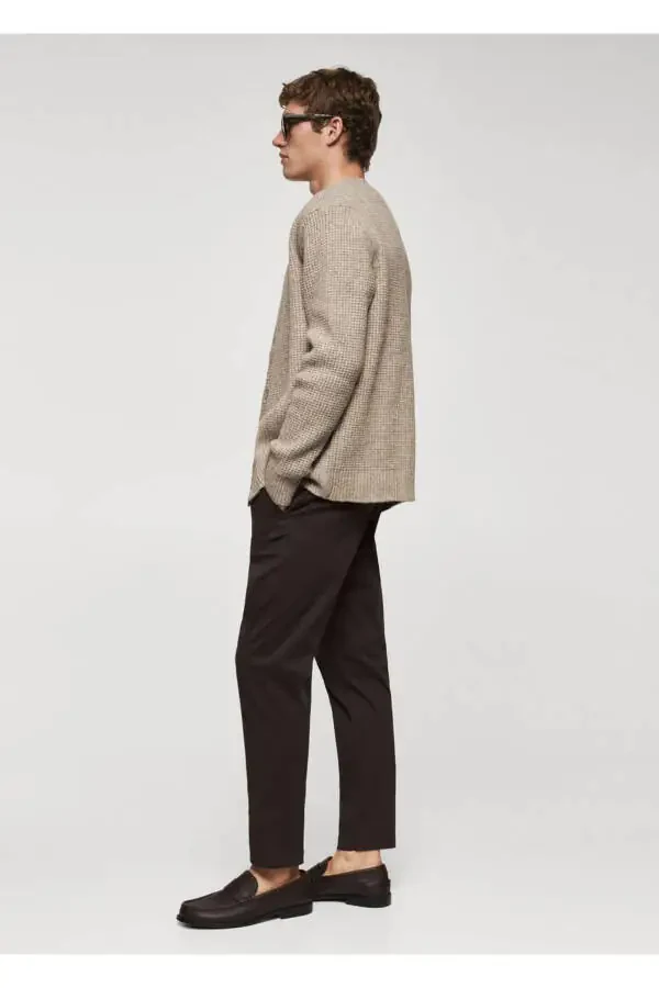 Tapered Kesim Pamuklu Cropped Pantolon-Orta Kahverengi - 8