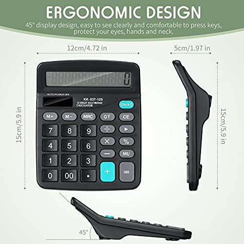 Konohan 8 Adet 12 Rakamlı Hesap Makinesi, Güneşli Temel Masaüstü Hesap Makinesi, Büyük Ekranlı Elektronik Hesap Makineleri, Çift Güçlü, Taşınabilir Hesap Makinesi, Ev Ofis Okul (Siyah) - 2