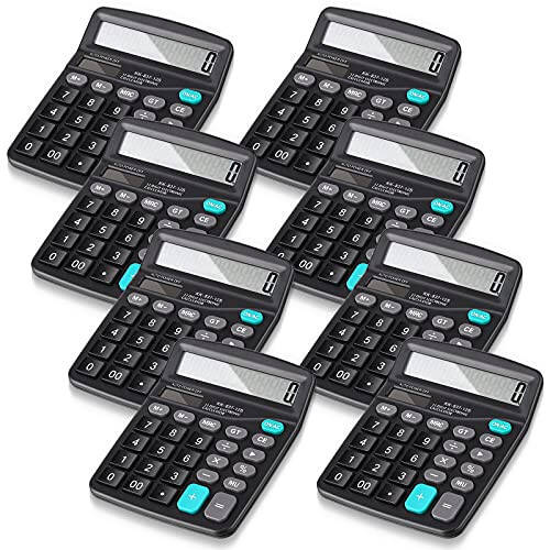 Konohan 8 Pieces 12-Digit Calculator, Solar Basic Desktop Calculator Large Display Electronic Calculators Dual Power Handheld Calculator for Home Office School (Black) - 1