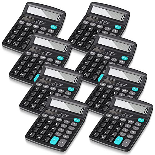 Konohan 8 Pieces 12-Digit Calculator, Solar Basic Desktop Calculator Large Display Electronic Calculators Dual Power Handheld Calculator for Home Office School (Black) - Konohan