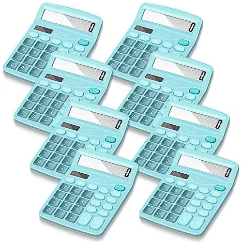 Konohan 8 Pieces 12-Digit Calculator, Solar Basic Desktop Calculator Large Display Electronic Dual Power Handheld for Home Office School(Blue) - KONOHAN