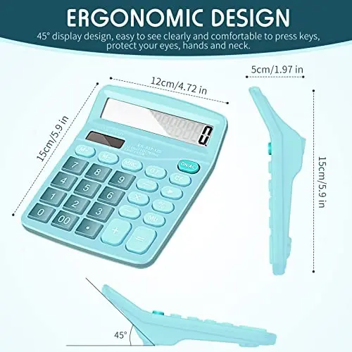 Konohan 8 Pieces 12-Digit Calculator, Solar Basic Desktop Calculator Large Display Electronic Dual Power Handheld for Home Office School(Blue) - 2