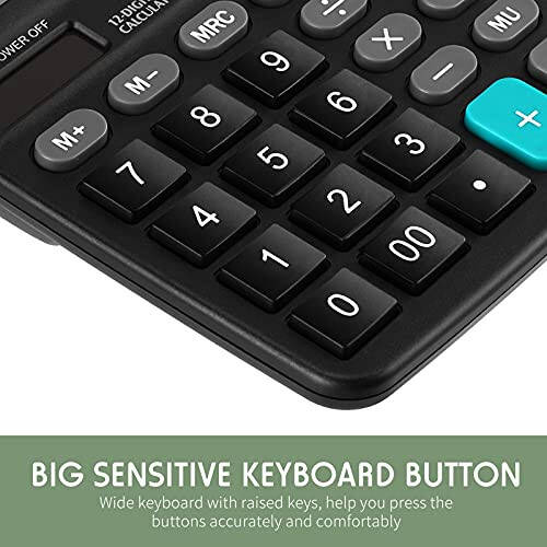 Konohan 8ta 12 xonali kalkulyator, Quyosh energiyali Basic ish stoli kalkulyatori Katta displeyli Elektron kalkulyatorlar Dual Power qoʻlda kalkulyator Uy-joy ofis maktab (Qora) - 4