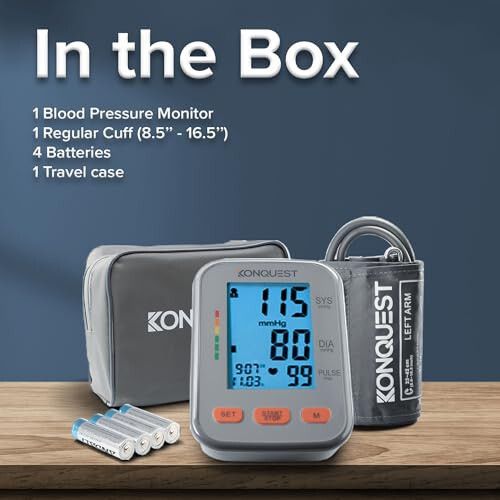 Konquest KBP-2704A Automatic Upper Arm Blood Pressure Monitor - Adjustable Bp Cuff - Large Backlit Display - Irregular Heartbeat Detector - Digital Blood Pressure Monitor - Bp Monitor Cuff - 1