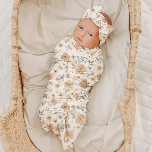 Консси Новорожденный Одеяло для Девочки с Повязкой для Головы Набор Пеленания для Новорожденных Одеяло для Детской - 2