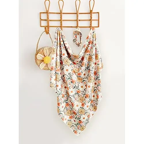 Konssy Baby Girl Newborn Receiving Blanket with Headband Set Baby Swaddle Nursery Swaddle Wrap - 4