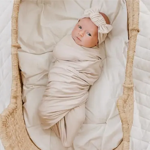 Konssy Baby Girl Newborn Receiving Blanket with Headband Set Baby Swaddle Nursery Swaddle Wrap - 3