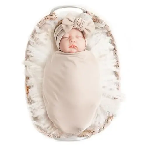 Konssy Baby Girl Newborn Receiving Blanket with Headband Set Baby Swaddle Nursery Swaddle Wrap - 1