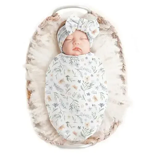 Konssy Baby Girl Yangi tug'ilgan chaqaloq uchun qabul qilish adyoli, bosh bandi to'plami, chaqaloqni o'rash, bolalar uchun o'rash 