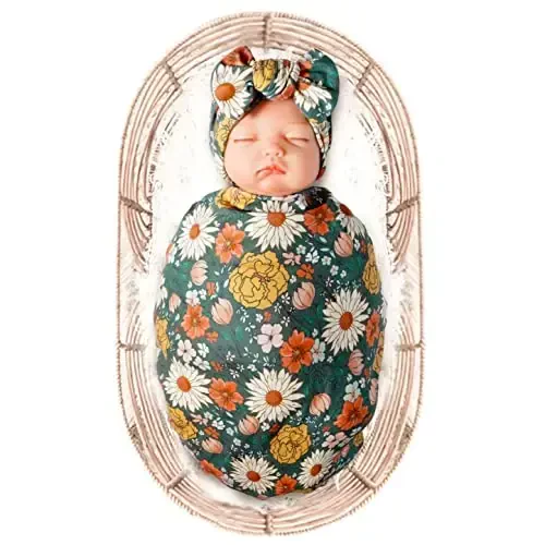 Konssy Baby Girl Yangi tug'ilgan chaqaloq uchun qabul qilish adyoli, bosh bandi to'plami, chaqaloqni o'rash, bolalar xonasi uchun o'rash - KONSSY