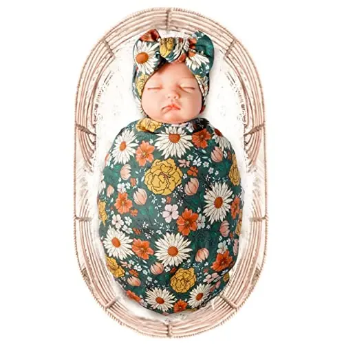 Konssy Baby Girl Yangi tug'ilgan chaqaloq uchun qabul qilish adyoli, bosh bandi to'plami, chaqaloqni o'rash, bolalar xonasi uchun o'rash - 1