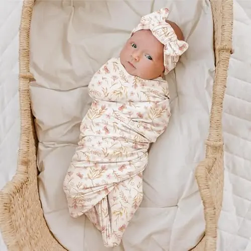 Konssy Baby Girl Yangi tug'ilgan chaqaloqlar uchun qabul qilish adyoli, bosh bandi to'plami, chaqaloqni o'rash, bolalar uchun o'rash - 2