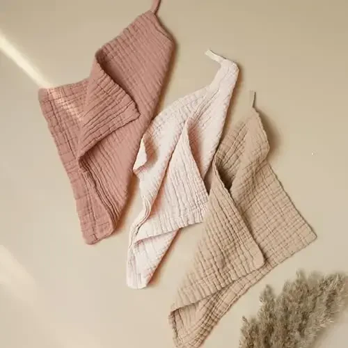 Konssy Baby Muslin Washcloths 7-Pack, 100% Cotton Baby Bath Washcloths, Soft & Absorbent Wash Cloths and Burp Cloths for Newborn Kids Girls & Boys, 11x11 inches - 2