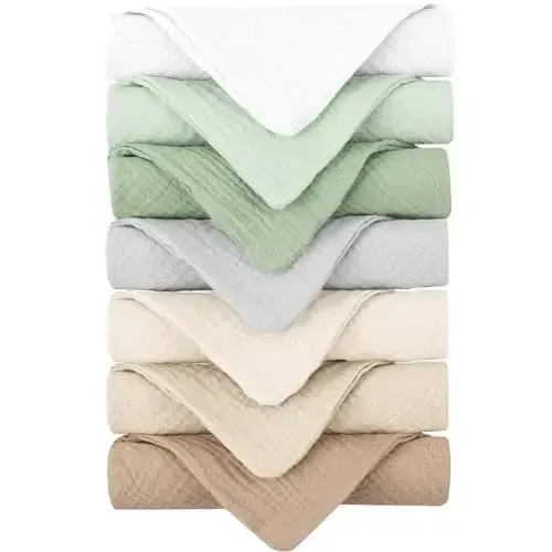 Konssy Baby Muslin Washcloths 7-Pack, 100% Cotton Baby Bath Washcloths, Soft & Absorbent Wash Cloths and Burp Cloths for Newborn Kids Girls & Boys, 11x11 inches - 1