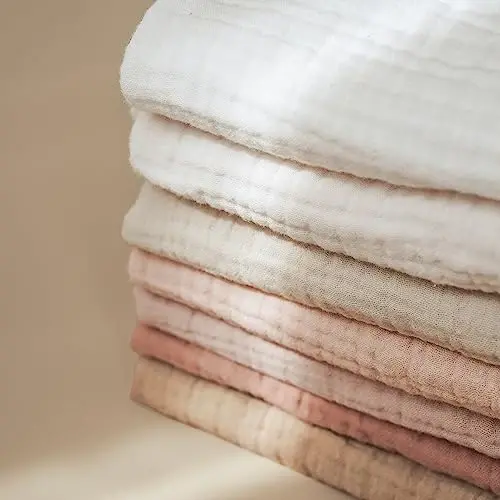 Konssy Baby Muslin Washcloths 7 Pack - 100% Cotton Baby Bath Washcloths, Soft Baby Wash Cloths and Absorbent Burp Cloths for Newborn Kids Girls and Boys, 11x11 inches - 4