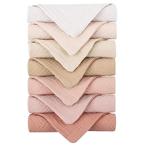 Konssy Baby Muslin Washcloths 7 Pack - 100% Cotton Baby Bath Washcloths, Soft Baby Wash Cloths and Absorbent Burp Cloths for Newborn Kids Girls and Boys, 11x11 inches - 1