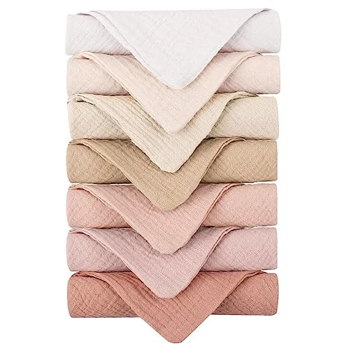 Konssy Baby Muslin Washcloths 7 Pack - 100% Cotton Baby Bath Washcloths, Soft Baby Wash Cloths and Absorbent Burp Cloths for Newborn Kids Girls and Boys, 11x11 inches - MODAZONE