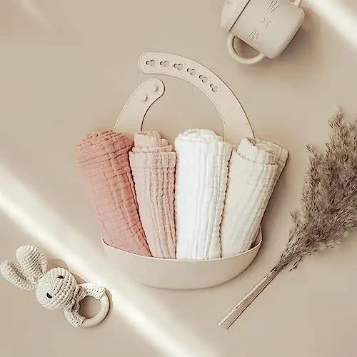 Konssy Baby Muslin Washcloths 7 Pack - 100% Cotton Baby Bath Washcloths, Soft Baby Wash Cloths and Absorbent Burp Cloths for Newborn Kids Girls and Boys, 11x11 inches - 2