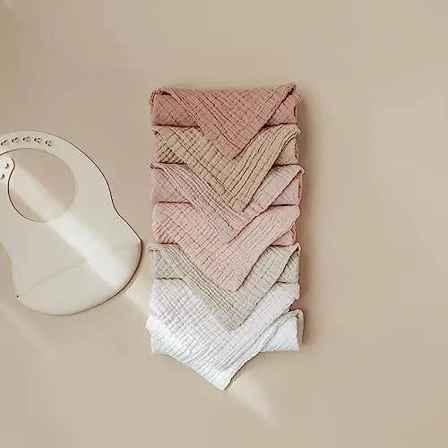 Konssy Baby Muslin Washcloths 7 Pack - 100% Cotton Baby Bath Washcloths, Soft Baby Wash Cloths and Absorbent Burp Cloths for Newborn Kids Girls and Boys, 11x11 inches - 7