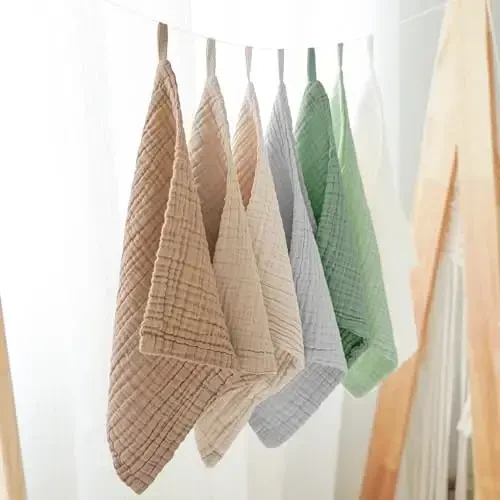 Konssy Baby Muslin Washcloths 7-Pack, 100% Cotton Baby Bath Washcloths, Soft & Absorbent Wash Cloths and Burp Cloths for Newborn Kids Girls & Boys, 11x11 inches - 5